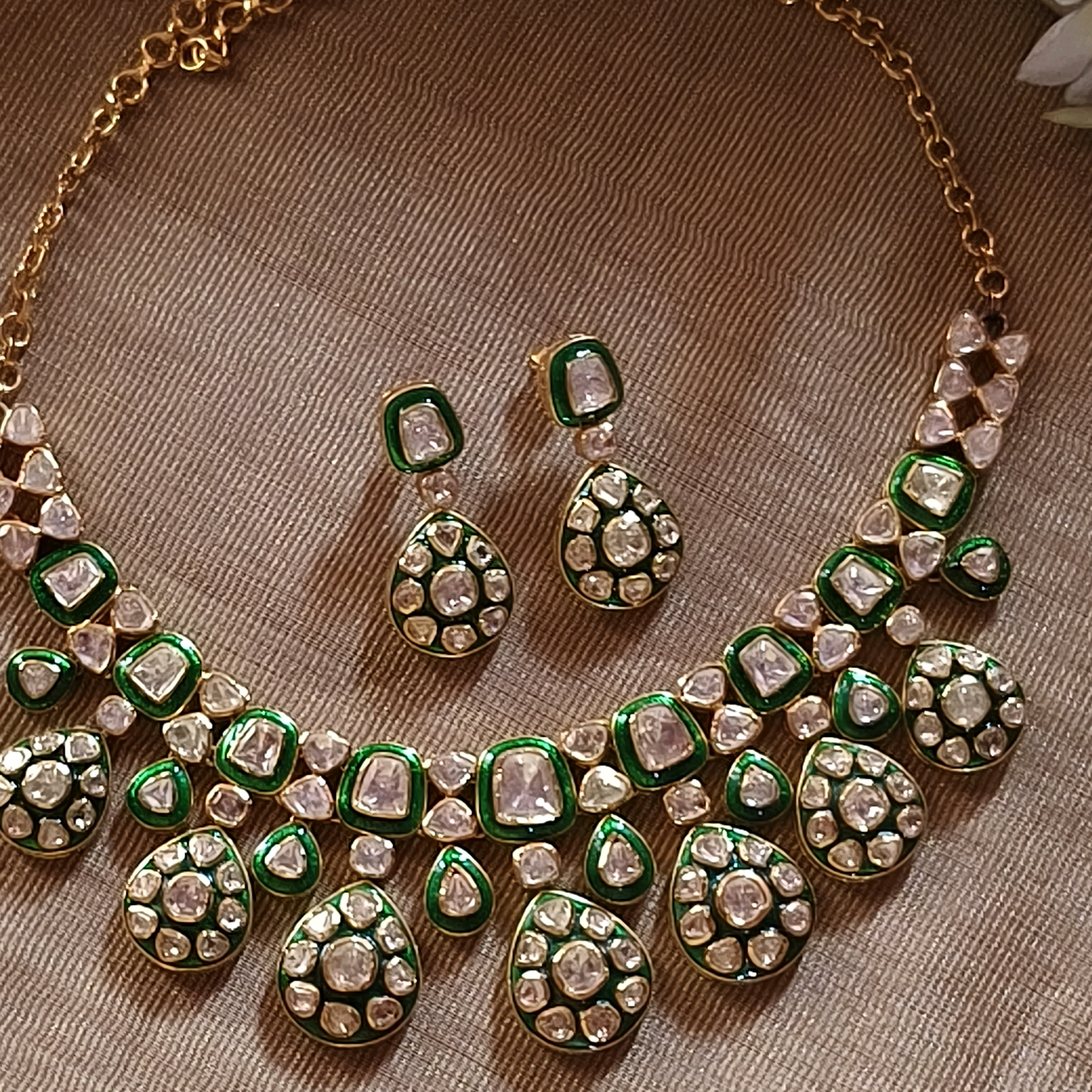 Nayaab Moissanite Necklace with Green Minakari